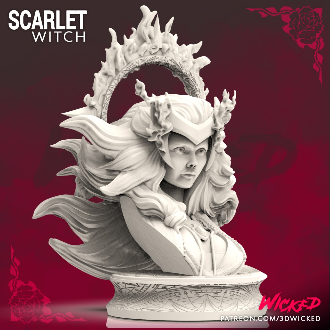 Scarlet Witch, Avengers Bust 3D Resin Print Model - 3D Fantasy Models